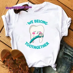 Aesthetic tshirt Tooth and Dentist Print Women T Shirt Hip Hop O-Neck TShirt Short Sleeve Streetwear Funny Korean Top tee 2022