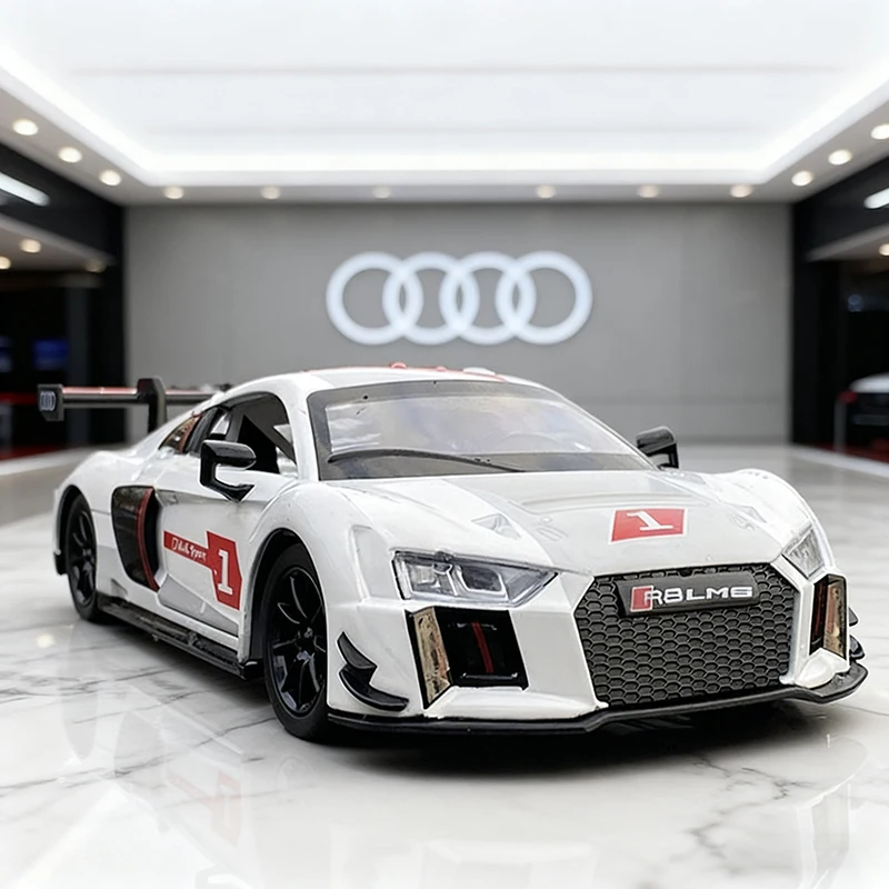 1:24 AUDI R8 LMS Supercar Liga Die Cast Toy Car Modelo Som e Luz Brinquedo Infantil Colecionável Presente de Aniversário