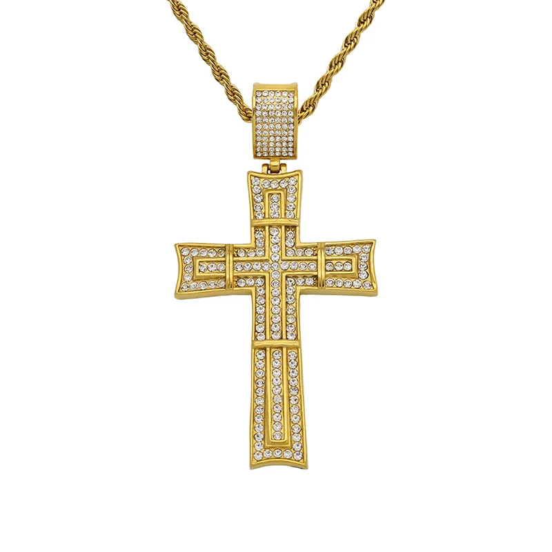 الهيب هوب بلينغ مثلج خارج الذهب اللون الفولاذ المقاوم للصدأ القدس الصليب المعلقات القلائد للرجال مغني الراب المجوهرات هدية