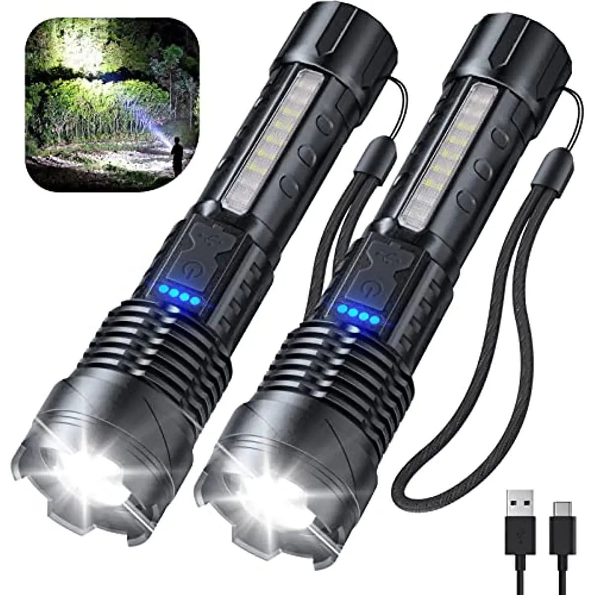 

High Lumens Led Flashlights USB Rechargeable Zoomable Torch 7 Light Modes Handheld Light Waterproof Camping Emergencies Lantern