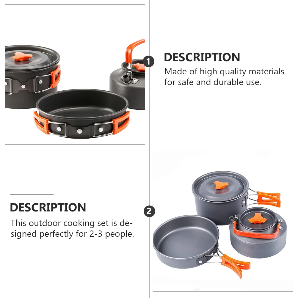 

1 Portable Outdoor Camping Cooking Pot Aluminum Alloy Lightweight Durable For 2-3 People Camping Cookware Kit Outdoor Cookware