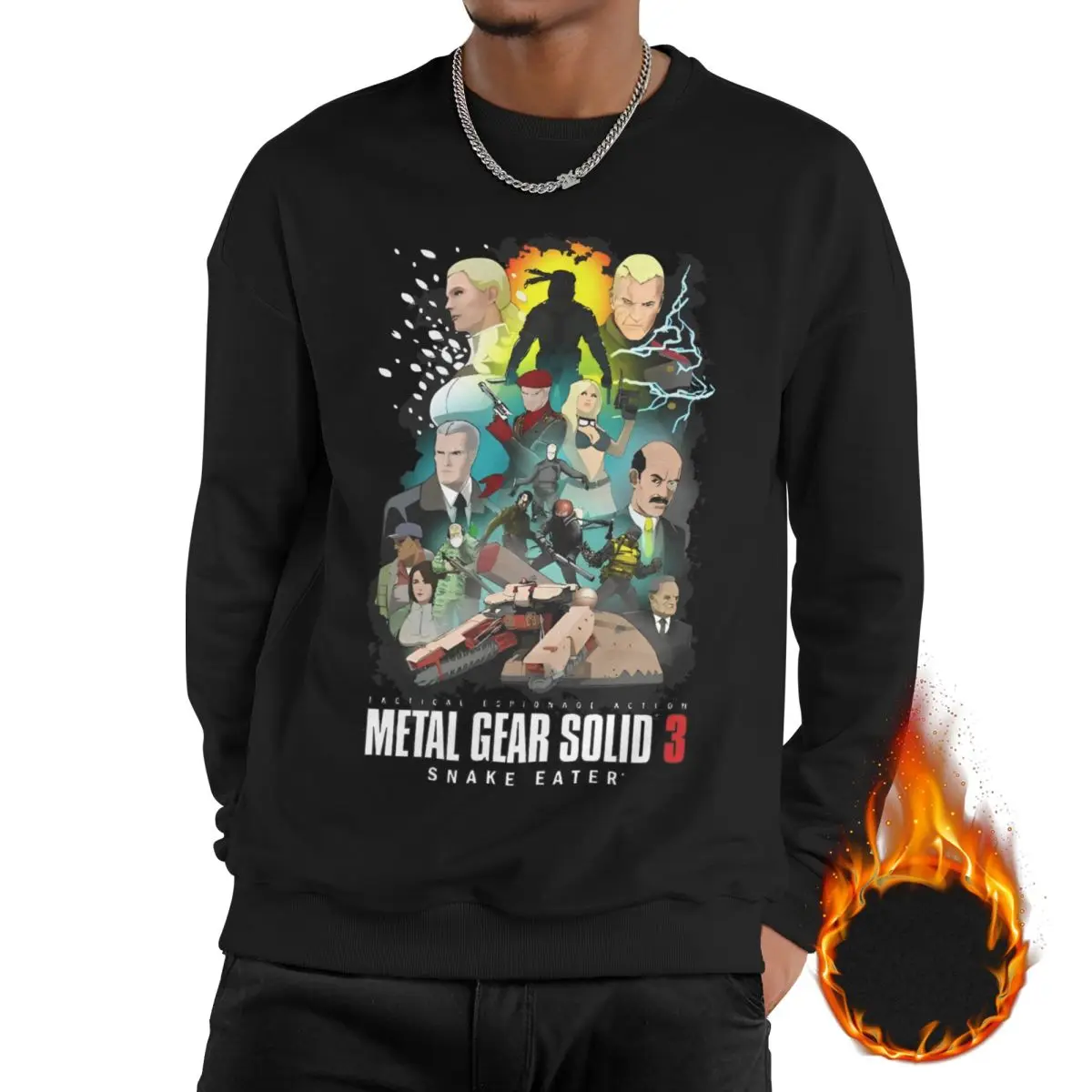 

Men Metal Gear Solid 3- Snake Eater Casual Long Sleeves Sweatshirts Fleece-Lined Pullover Crewneck Sweatshirt Hoodie