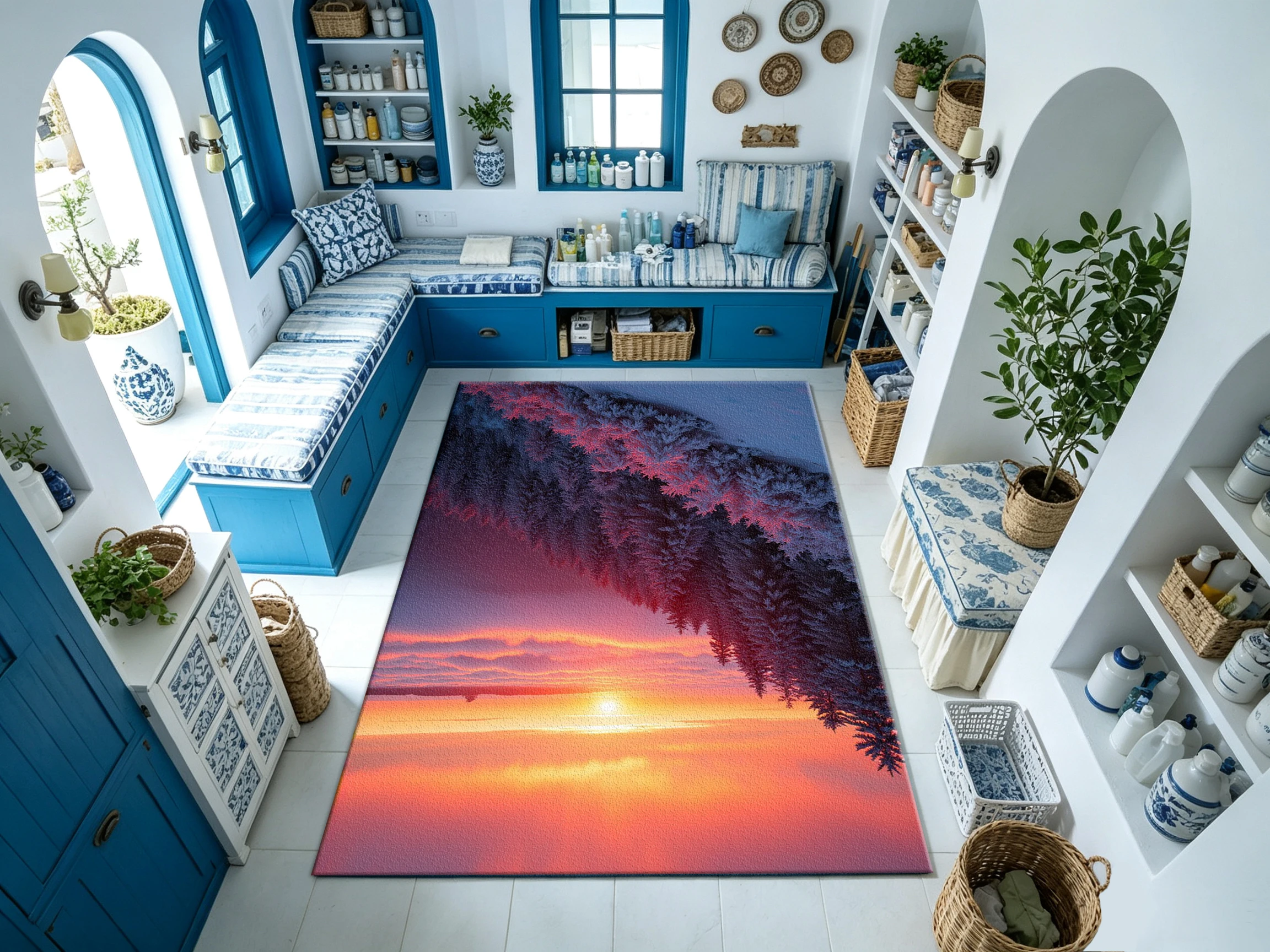Stunning Winter Snow Forest Sunset Landscape Carpet Floor Natural Scenery Home Carpet Living Room Bedroom Home Decorations