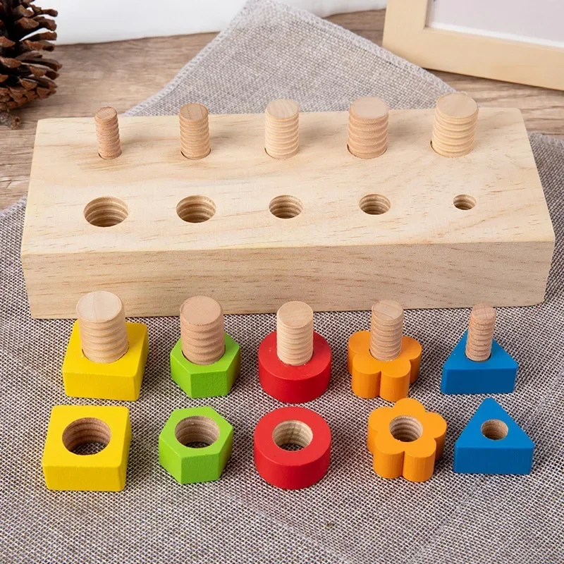 

Education Sensory Toy Nut Bolts Montessori Color Shape Wooden Toy Kids Fine Motor Skill Screw Board Size Matching Cognition Game