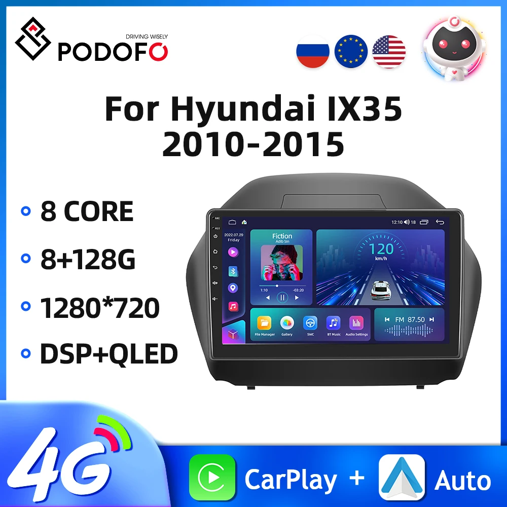 

Podofo 10.1'' 8Core Car Radio For Hyundai IX35 2010-2015 2Din Multimedia Player GPS Navigation Carplay Android Auto 4G WIFI DSP