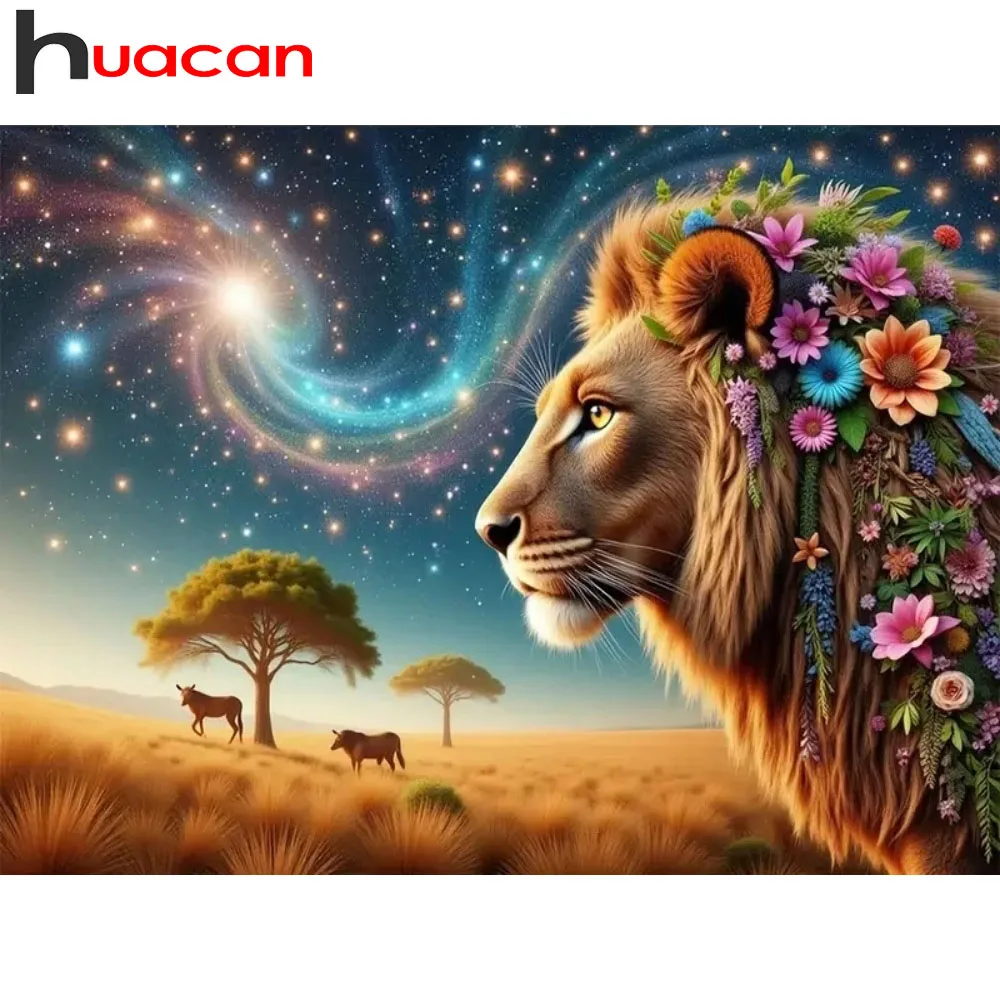 

Huacan 5D DIY Алмазная картина Лев Цветок Алмазная мозаика Животное Новая коллекция 2025 Декоративные картины