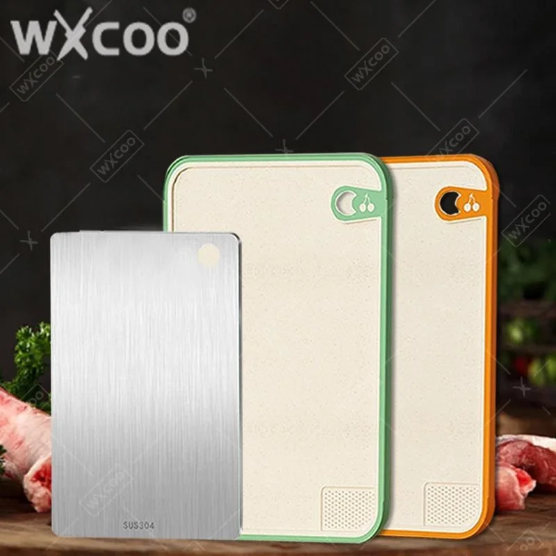 WXCOO 1PCS Cutting Board Double Sided Kitchen Anti-bacterial Stainless Steel Food Chopping Board Meat Fruit