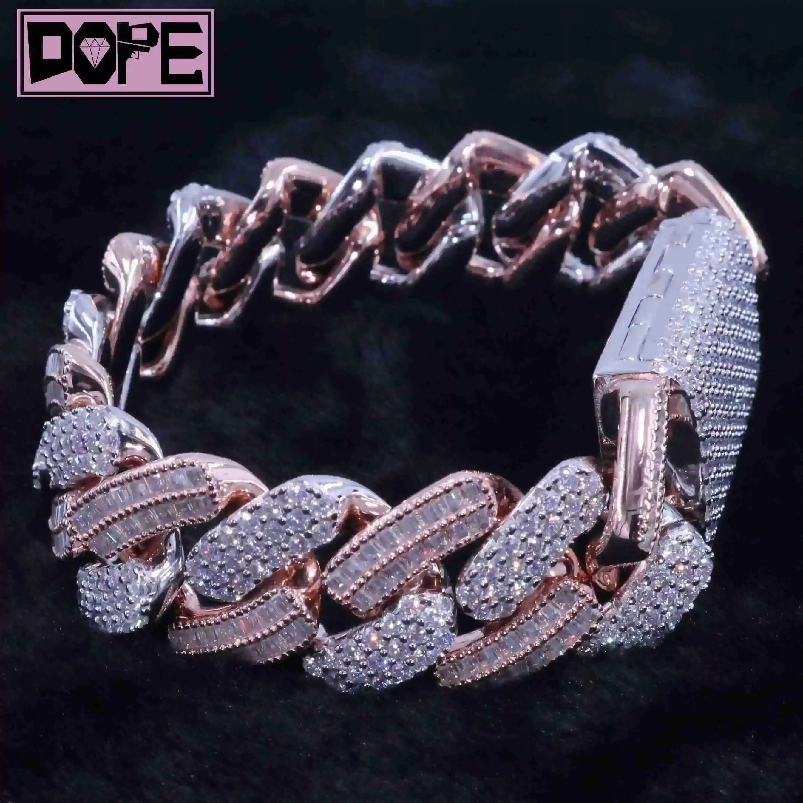 

Hip Hop Moissanite Cuban Chain 925 Sterling Silver Two Tone Two Style Iced Out Moissanite Cuban Bracelet