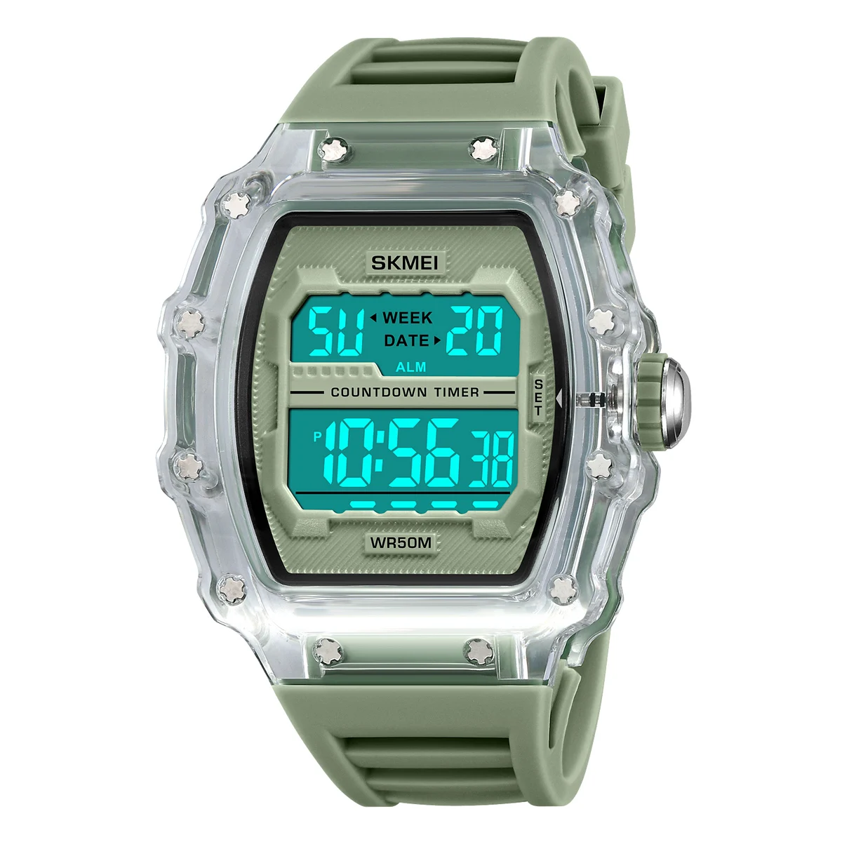 SKMEI 2Time Countdown 50M Waterproof Digital Sport Watches Men Date Back Light Alarm Silica Gel Band Wristwatch reloj hombre