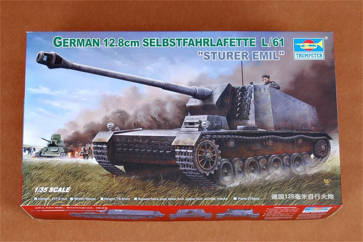 

Trumpeter масштаб 1/35, немецкий 128 мм Selbstfahrlafette L/61 Sturer Emil, военная пластиковая модель в сборе # 00350