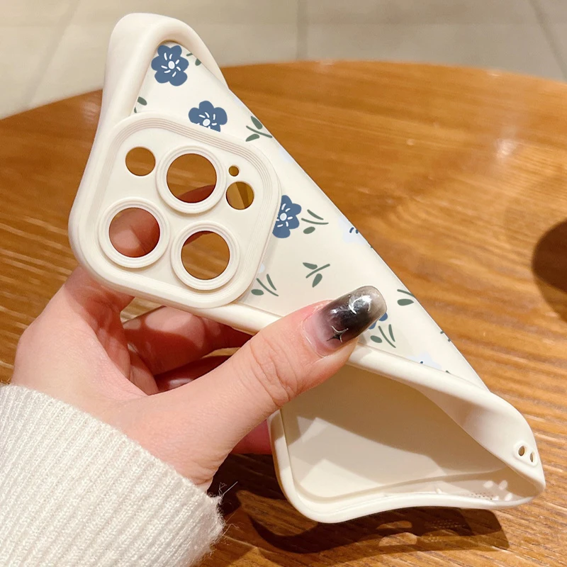 Blue White Small Flowers Silicone Case For iPhone 15 16 Pro Max 14 13 12 11 Pro Max 7 8 XR XS SE Shockproof Soft TPU Phone Cover