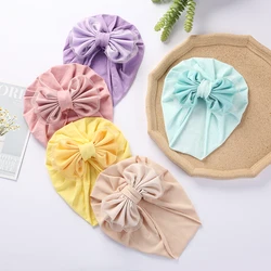 Solid Cotton Baby Cap Turban Hats Big Bow Organza Topknot Newborn Beanies Infant Summer Spring Autumn Headwraps Hair Accessories