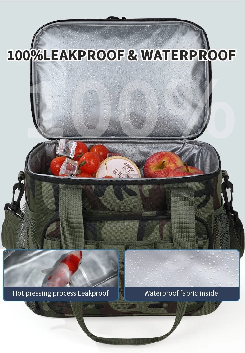 Tarnfarbene Outdoor-Picknicktasche mit doppelter Schicht, tragbare Isoliertasche, Camping-Lunchbag mit großem Fassungsvermögen, Outdoor-Kühltasche, Lunchbox – Detail 6