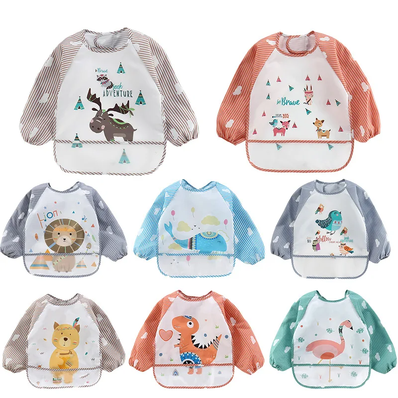 Baby Long Sleeve Scarf Waterproof Toddler Art Smock Feeding Bib Apron Pocket Infant Boys Girls Burp Cloth Banana Bibs for1-3Year