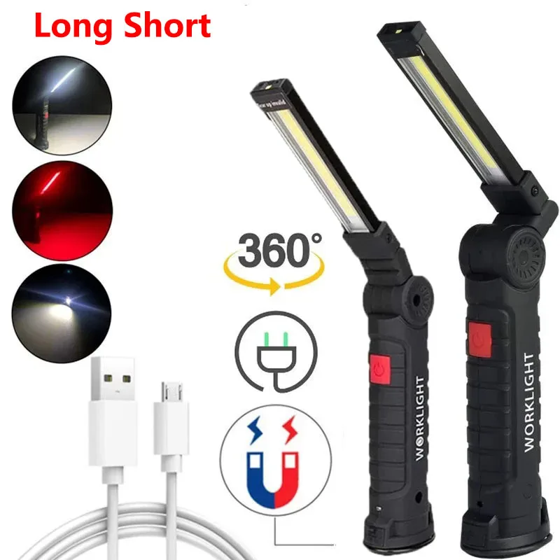 HOT Portable LED COB Flashlight USB Rechargeable Work Light Folding Magnet Lanterna Hanging Lamp Car Repair Lamp Camping Torch