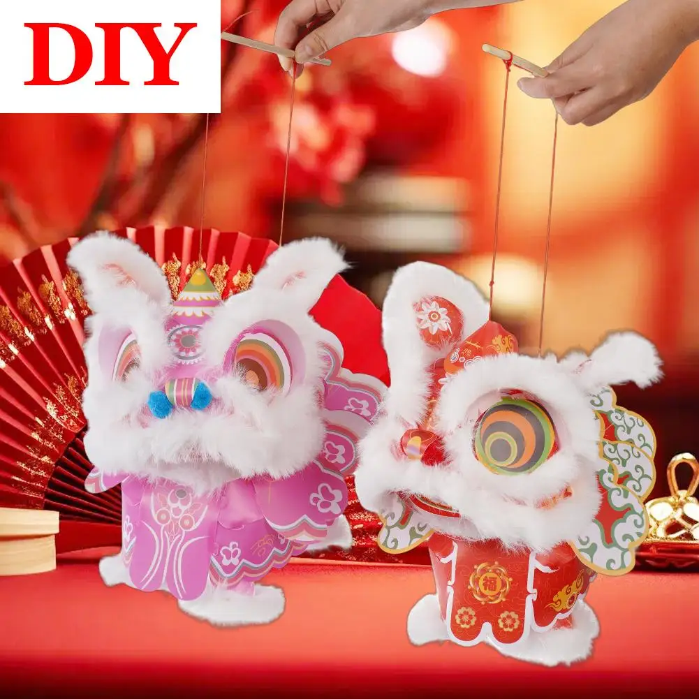 Chinese New Year Lion Dance Lantern DIY Kit Interactive Moving Lion Head Flapping Wings LED Light Up Chinese Lantern Craft Set