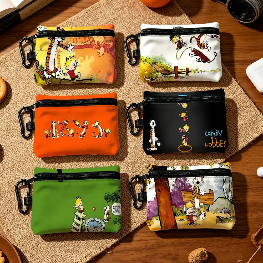 C-Calvin And H-Hobbes Fashion Wear-resistant Oxford Cloth Coin Purse Portable Backpack Hanging Card Storage Bag