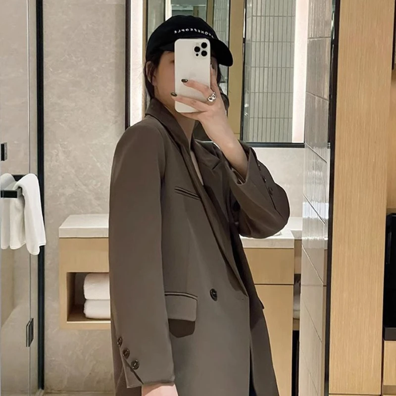 Frau Herbst/Winter Retro lässig kurz Langarm Blazer Mantel pendeln einfarbig lose einreihige Anzug Kragen Mäntel