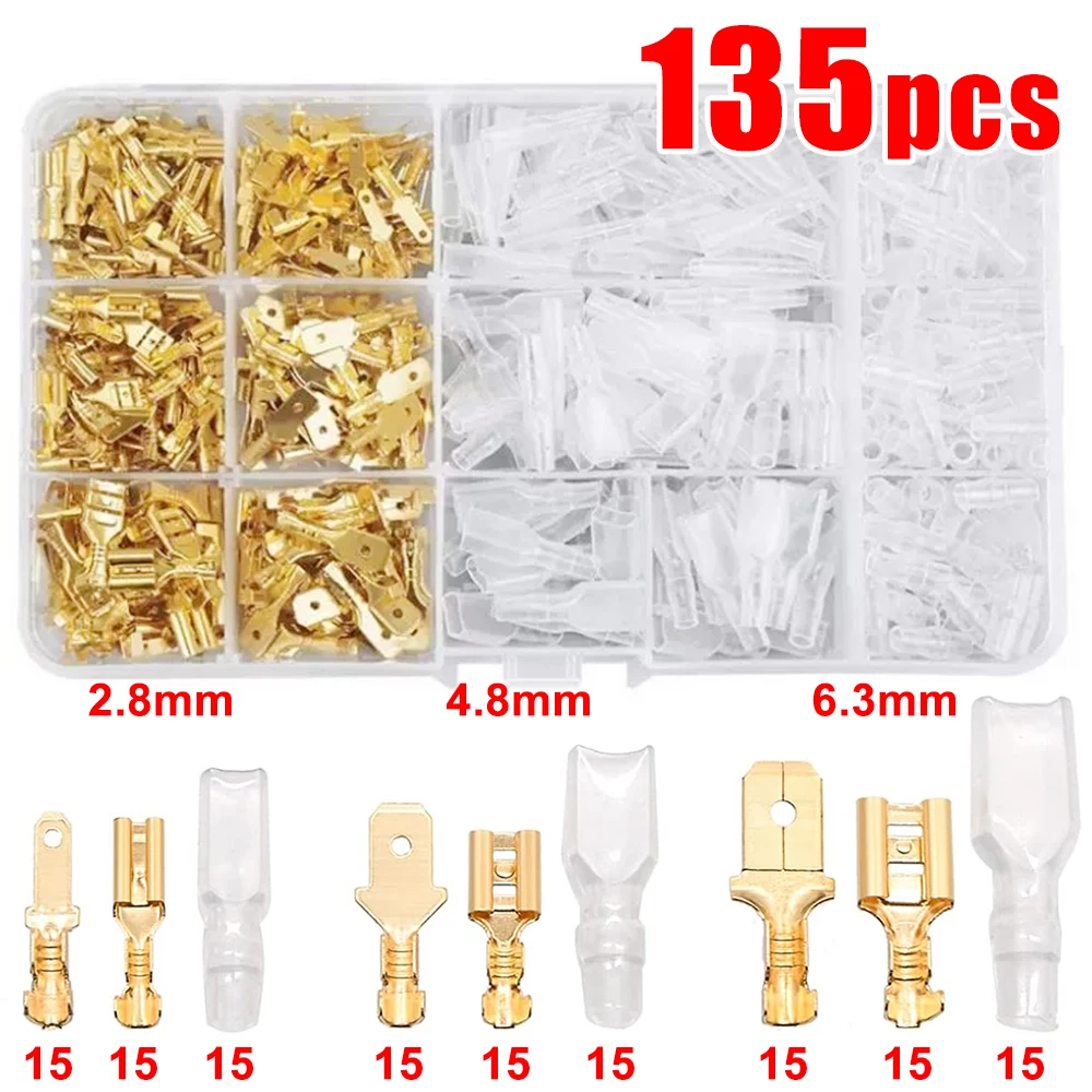 2,8/4,8/6,3mm Kabelklemmen-Set, Kupfer Stecker- und Buchsenkabelverbinder mit Isolierhülse, Elektrische Anschlussbox