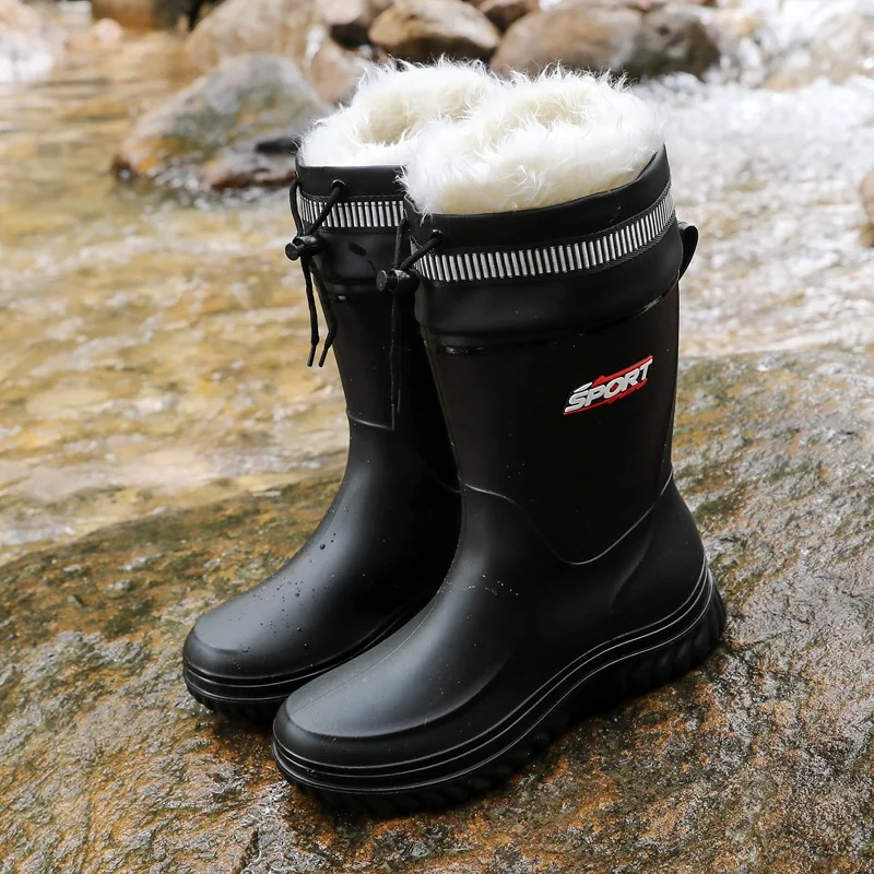 

Fashionable Rain Boots Men Non-slip Waterproof Mid-calf Rain Boots Outdoor Rubber Shoes Men Car Washing Fishing Work Water Shoes