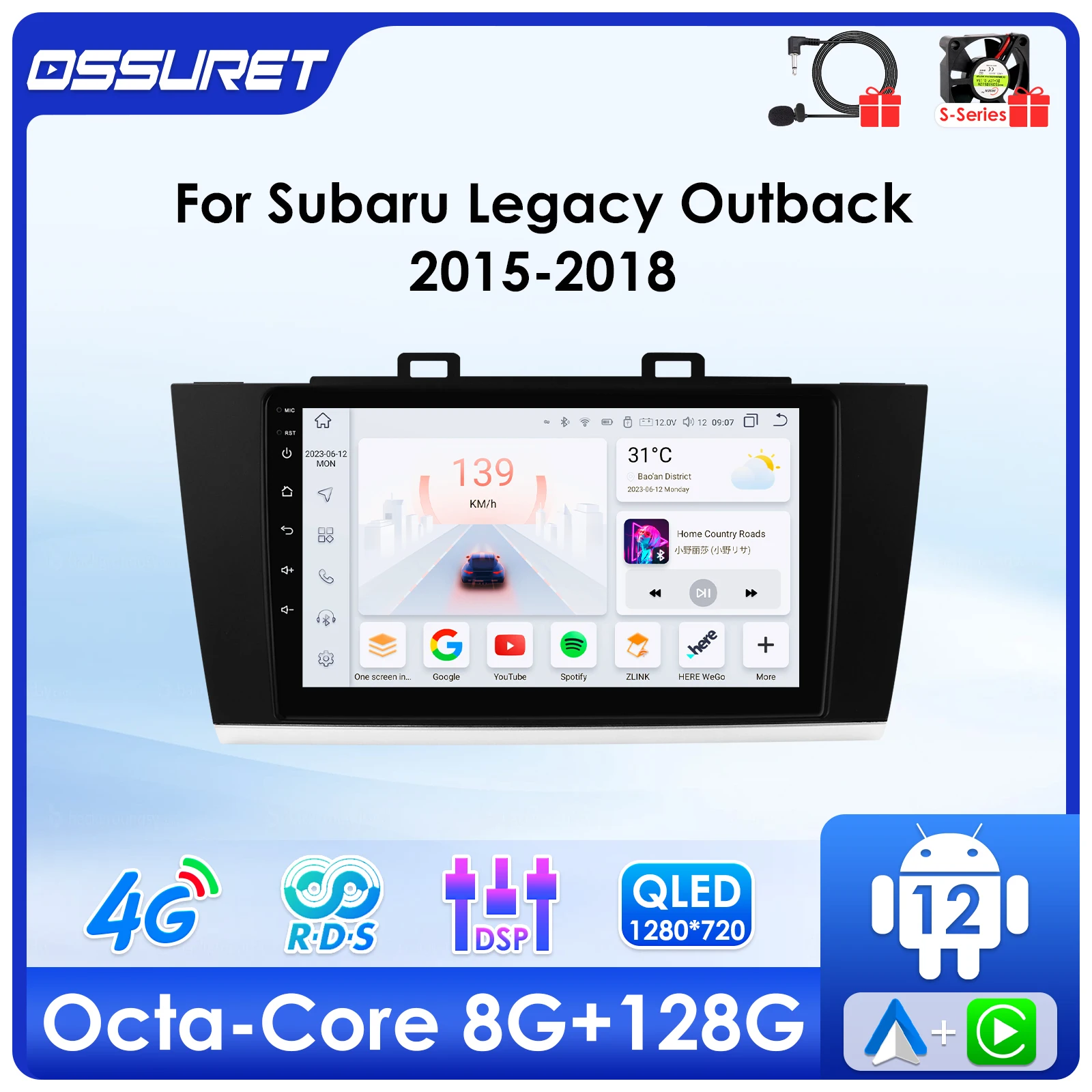 

2din Carplay Android Car radio For Subaru Legacy Outback 2015-2018 Multimedia player GPS navi Stereo Audio QLED Screen head Unit