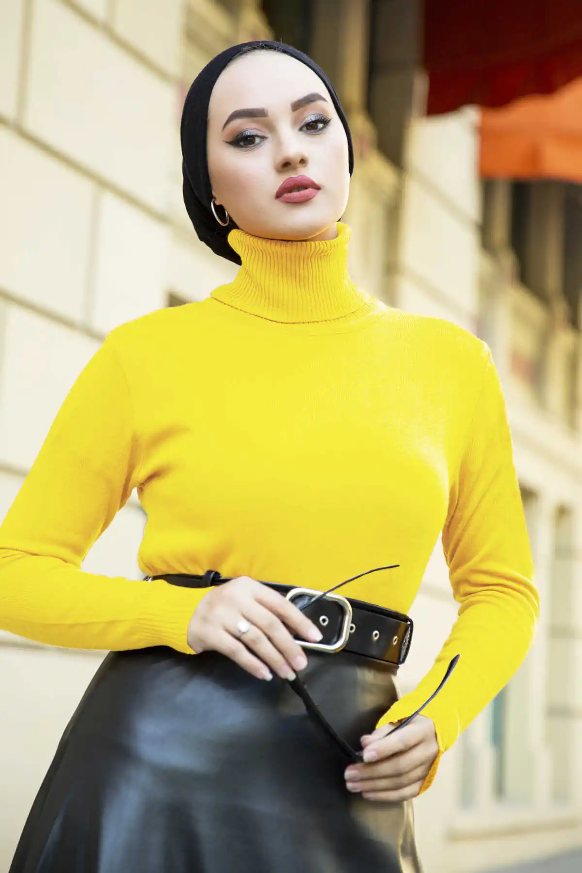 -Throated Hijab Knitwear Sweater Yellow