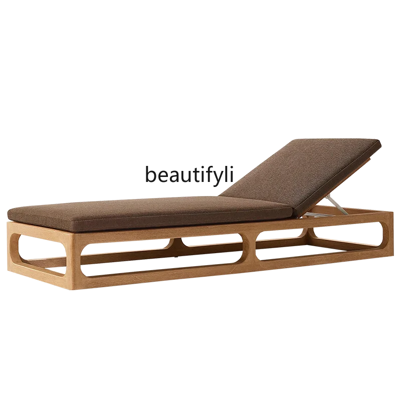 Outdoor Beach Chair  Teak Waterproof and Sun Protection Pool Garden Solid Wood Folding Chair Outdoor Leisure Lying Bed