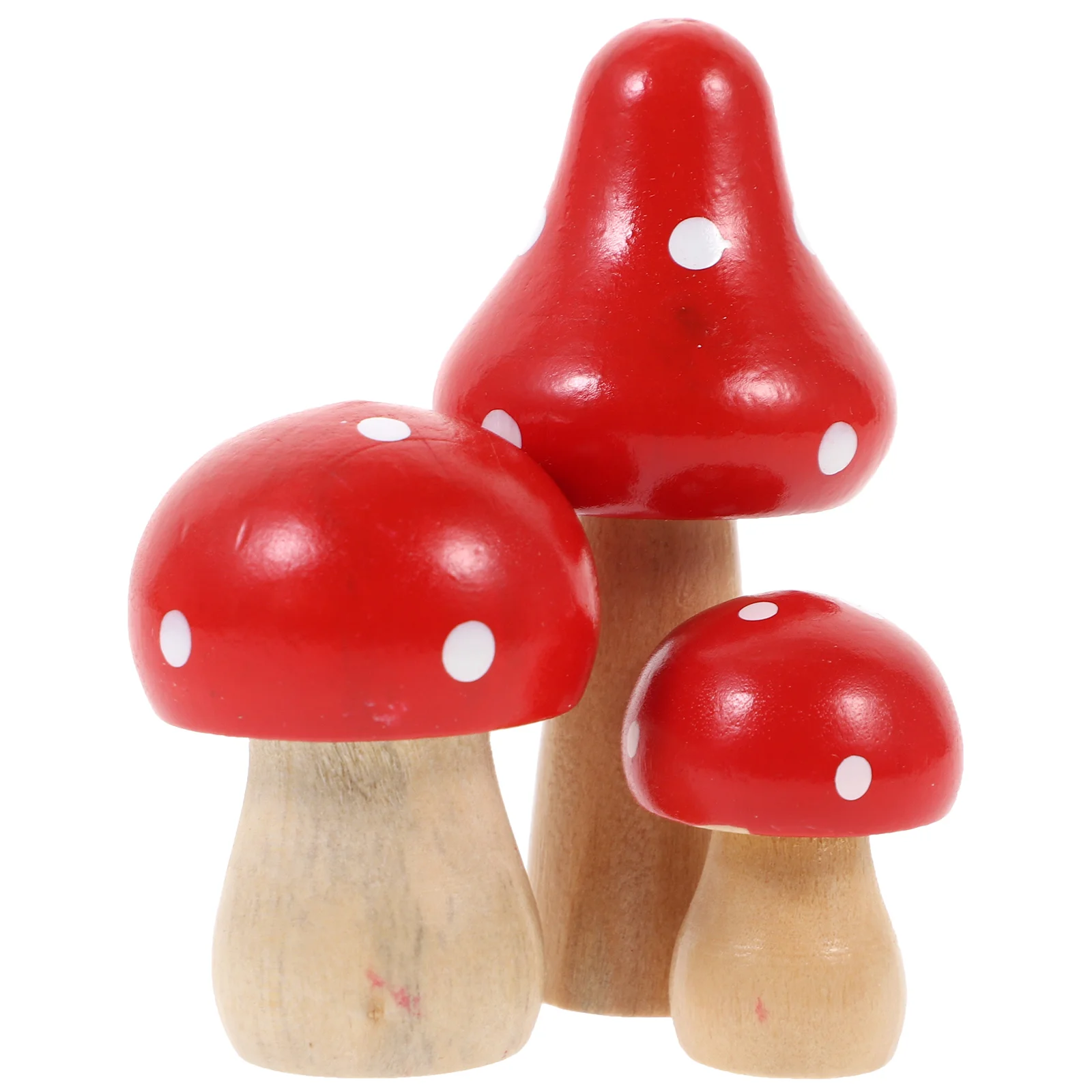 3 Pcs Simulated Mushroom Desktop Ornament Mini Wooden Decor Small Sculpture Bamboo Office Artificial Plants