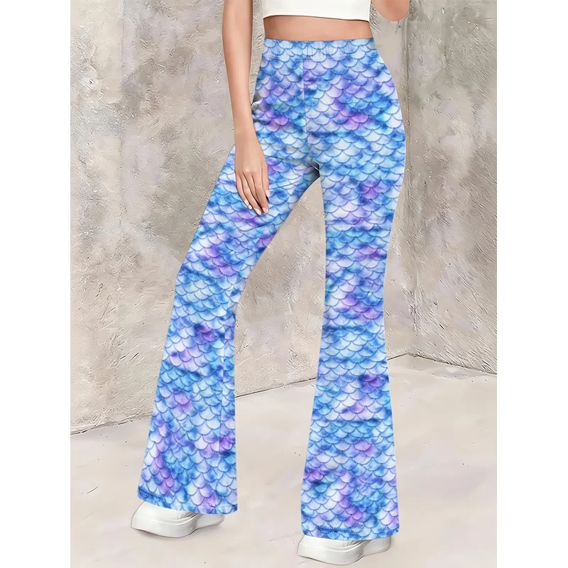 Girls All Over Print Flare Pants Stretchy Bell Bottom Leggings Elastic Waist Pants for Tween Teens Back to School Outfit