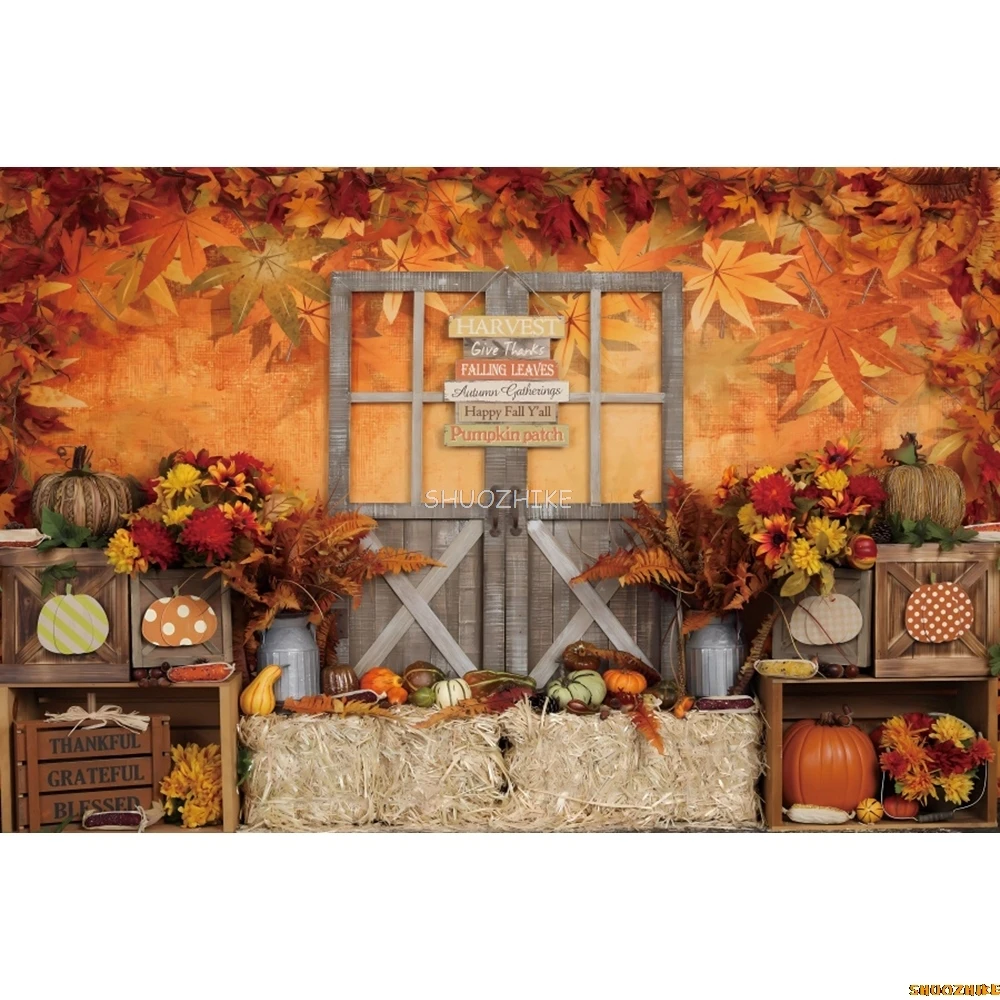 Autumn Scenery Farm Warehouse Haystack Barn Newborn Kids Portrait Photography Backdrop Forest Fall Leaves Background Studio