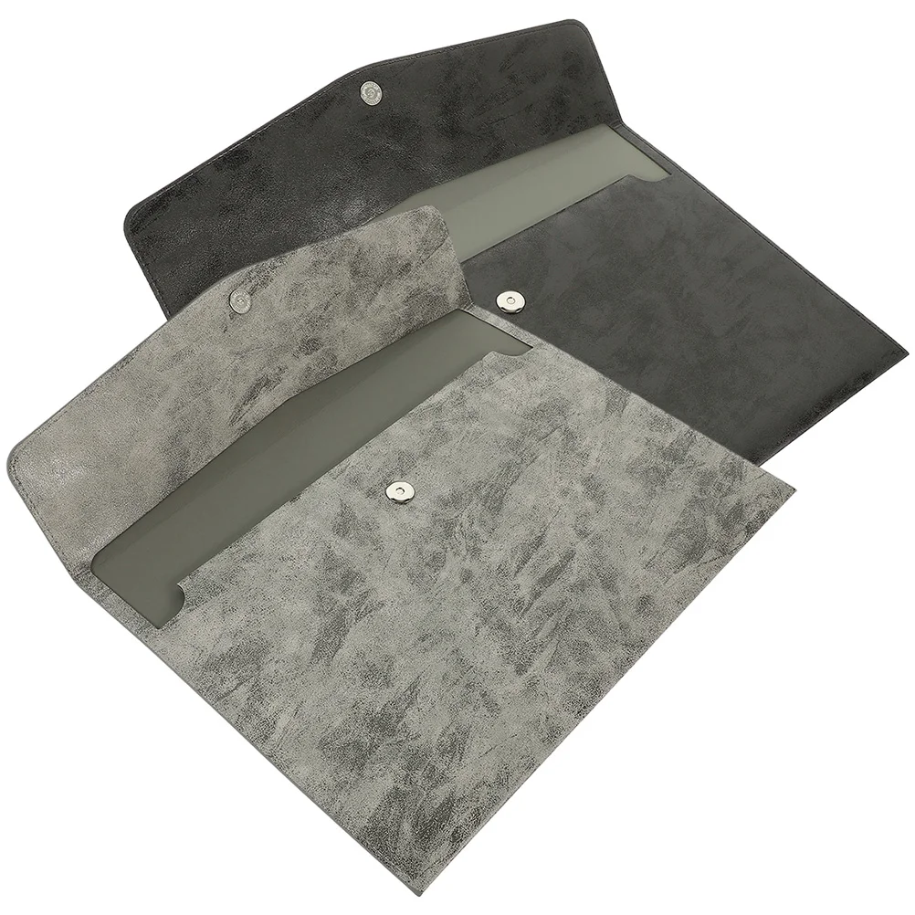 

2Pcs Faux Document Bag Organizer Portable File Storage Pouch Button Design for Business Files Folders with Pockets Paper