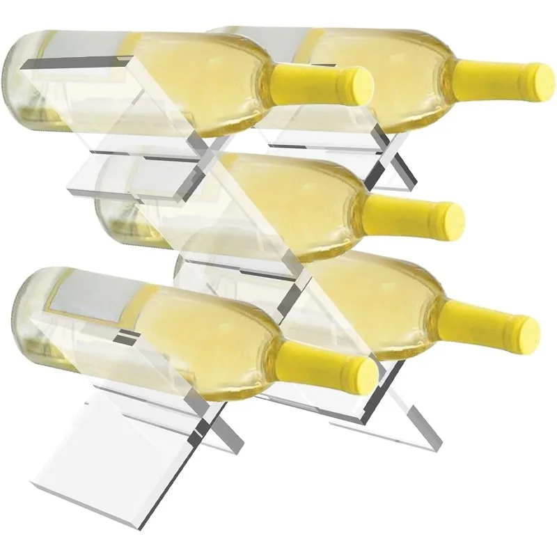 Wine Rack Countertop Lattice Freestanding 5 Bottle Holder Modern Transparent Acrylic Plastic Free Standing Tabletop Storage