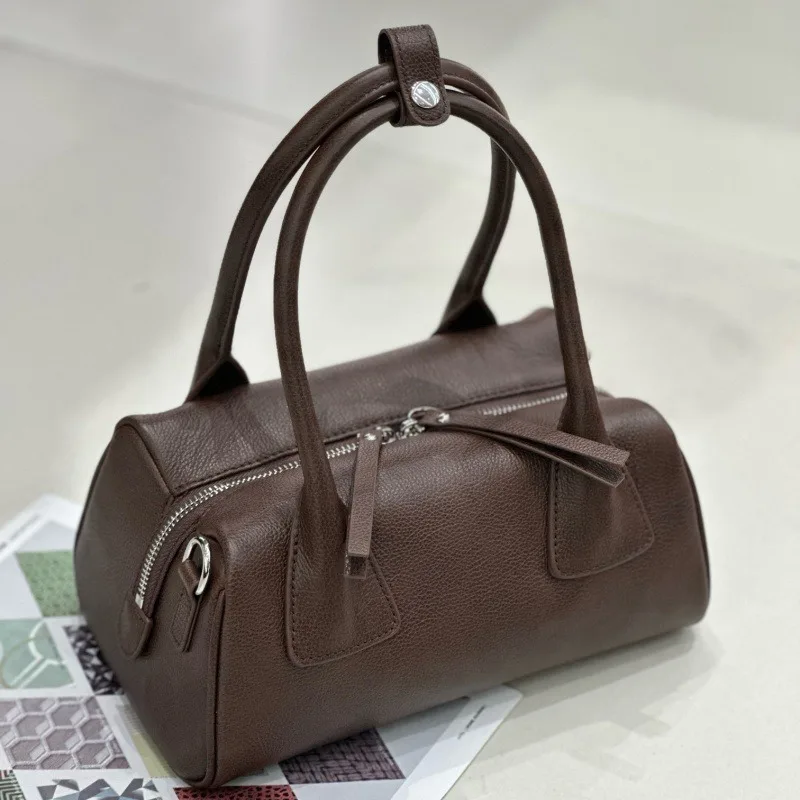 

Винтажная женская сумка Boston для боулинга, новинка 2026 года, большая вместительная портативная сумка-мессенджер для поездок на работу, повседневная универсальная сумка из натуральной кожи