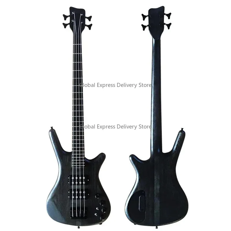 

high quality 4 string full black elm maple wood 24 fret electric bass