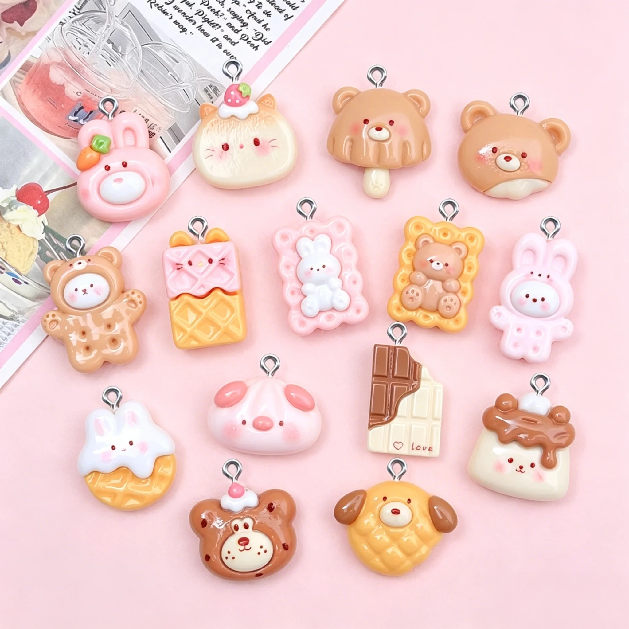 10 個かわいいウサギのクッキー樹脂ペンダントシミュレーションチャーム DIY イヤリングネックレスブレスレットジュエリー作成用 1
