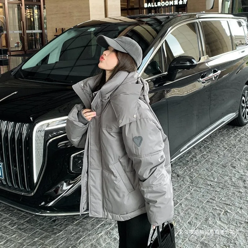 Black down cotton jacket women's winter new thick short cotton jacket loose bread jacket