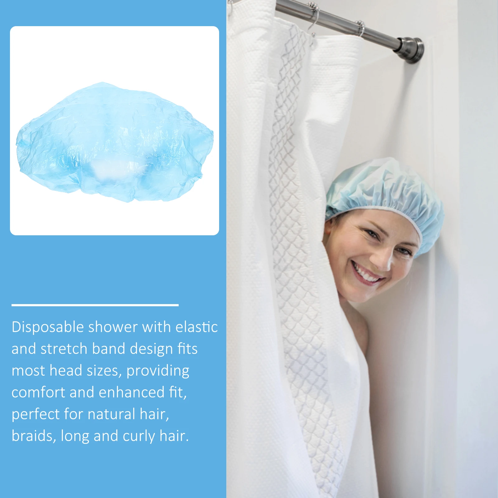 

200pcs Waterproof Shower Hat Caps Disposable Shower Hats Elastic Fit For Curly Braids Hair Home Salon Hotel Use