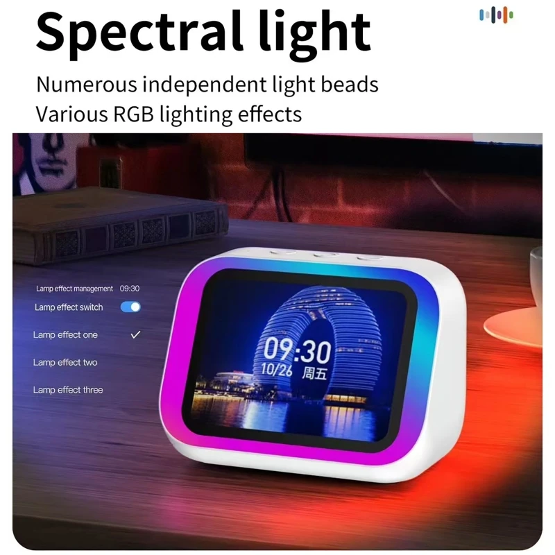 AI Voice Assistant Bluetooth Speaker With RGB Color Lighting Alarm Clock LED Screen Weather Clock Display Electronic Speaker