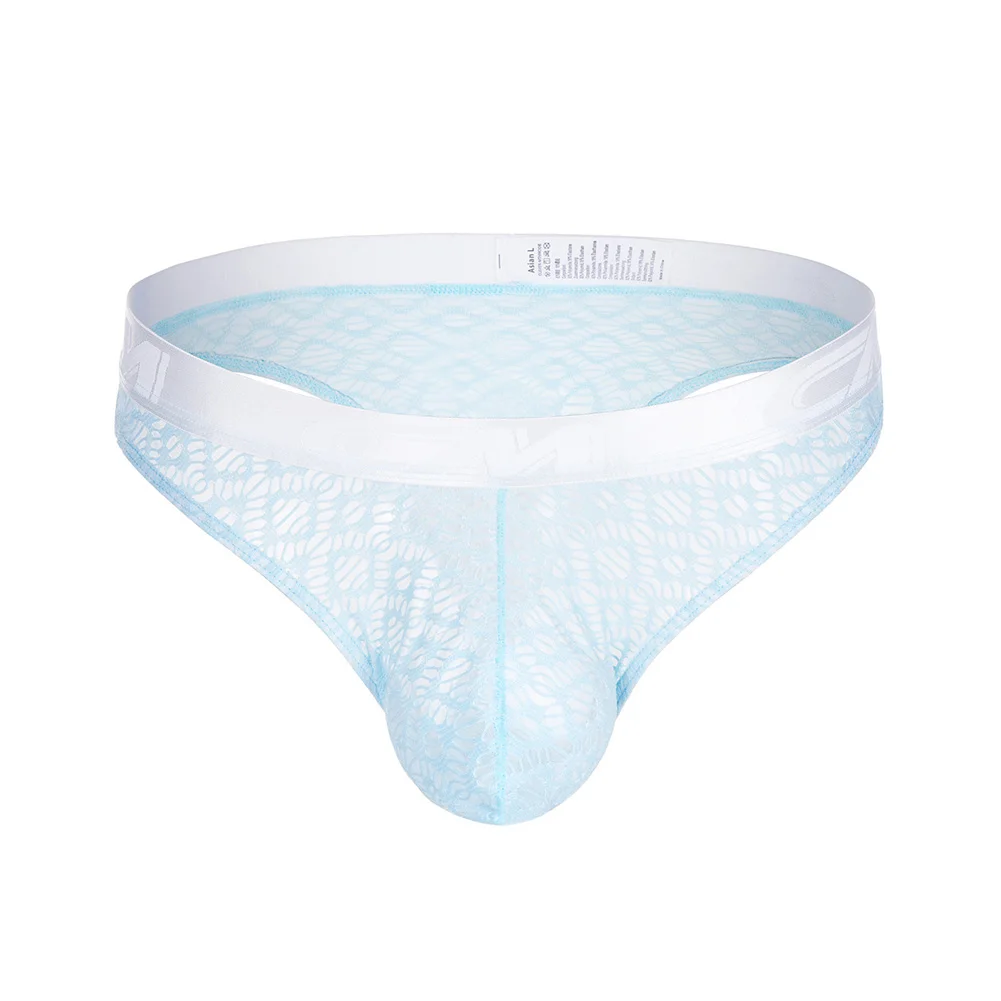 Mens See-Through Lace Mesh Briefs Low Rise Breathable Underwear Transparent Ice Silk U Shape Pouch Seamless Panties