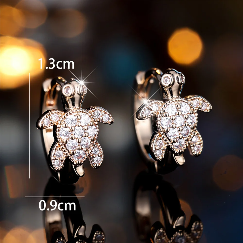 Cute Female White Zircon Stone Small Turtle Hoop Earrings Fashion Gold Color Wedding Jewelry For Women