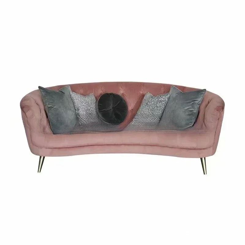 Simple fabric art pull buckle three-person sofa furniture casual stainless steel sofa sales office curved reception sofa
