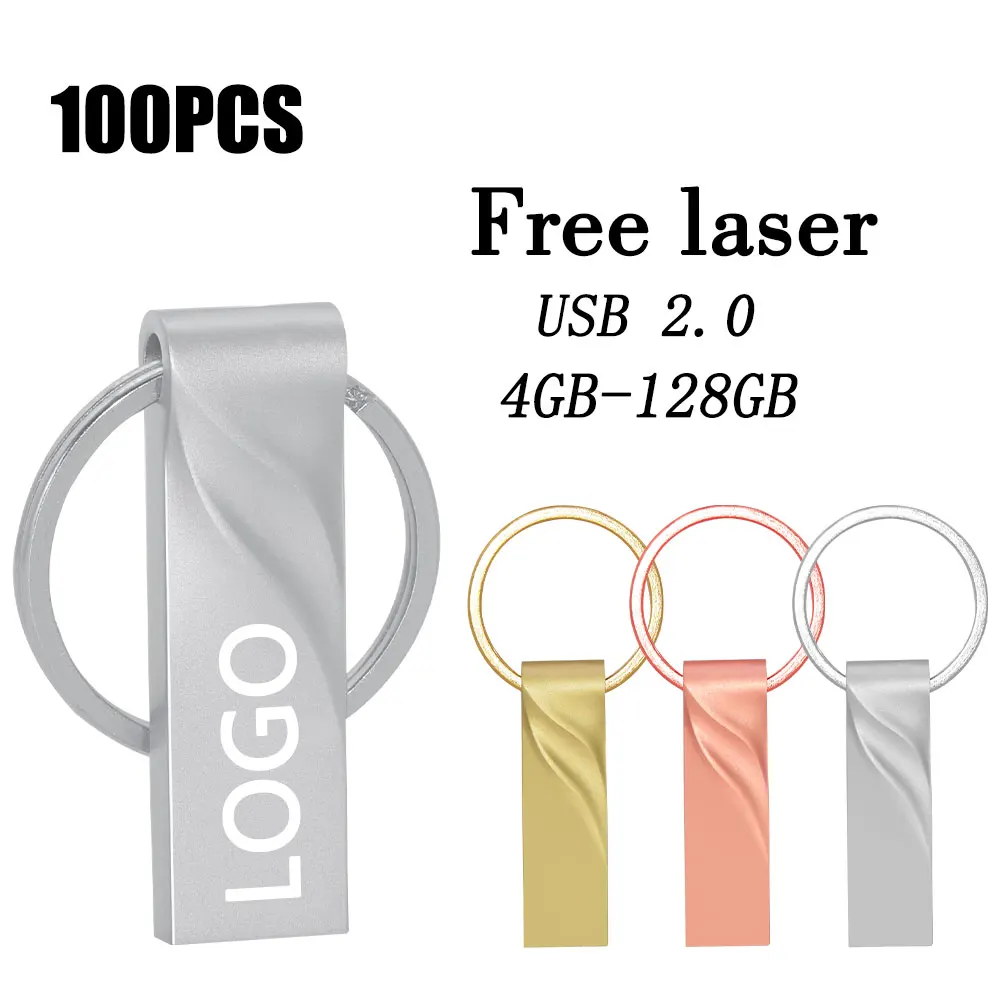 100PCS/lot Waterproof Usb flash drive pen drive 4GB 8GB 16GB 32GB 64GB  Metal pendrive Memory Stick Drives u disk with key chain