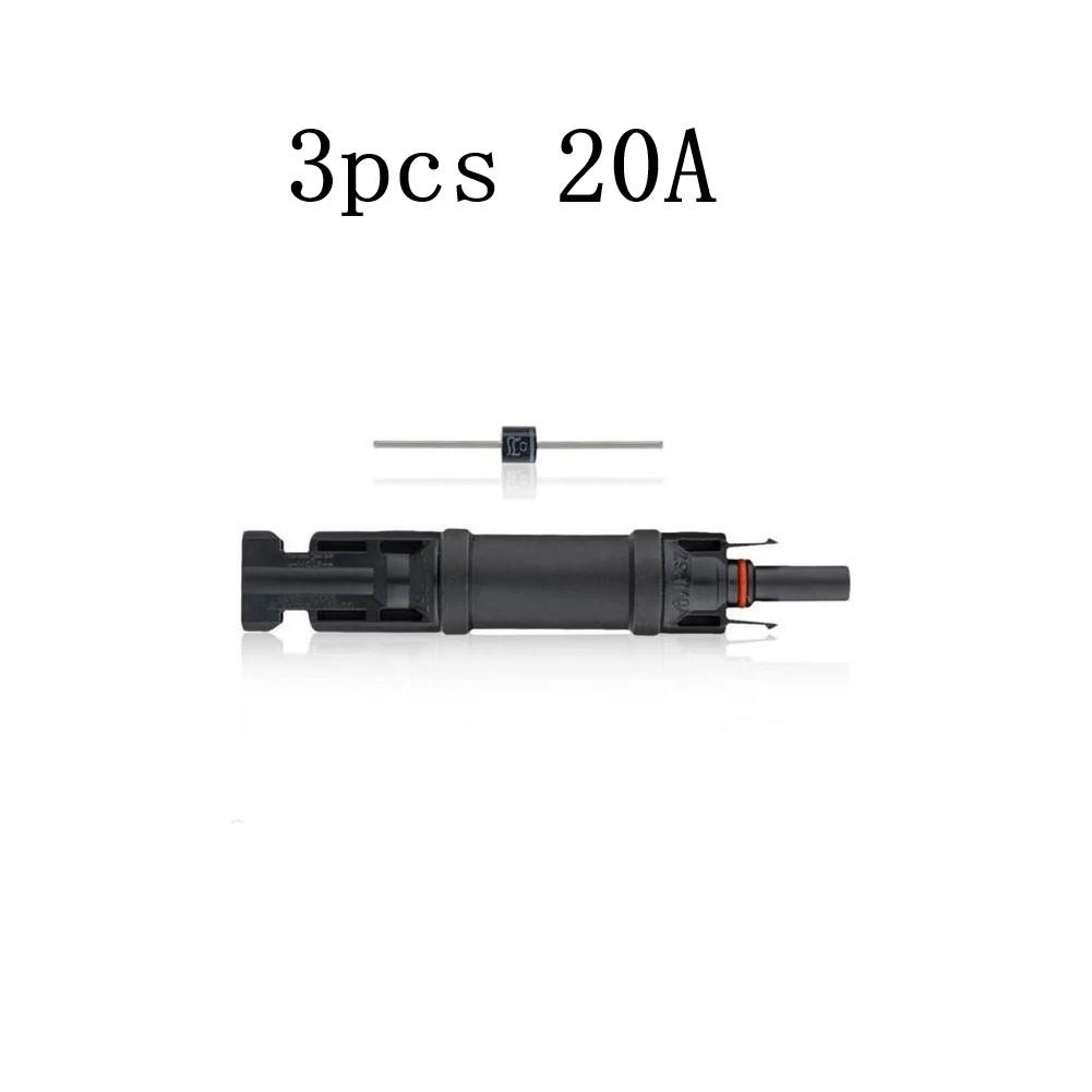 Male and Female Waterproof Connector, 3PCS Cable Blocking Diode Compatible with Solar Panel, Rated Voltage 1000V