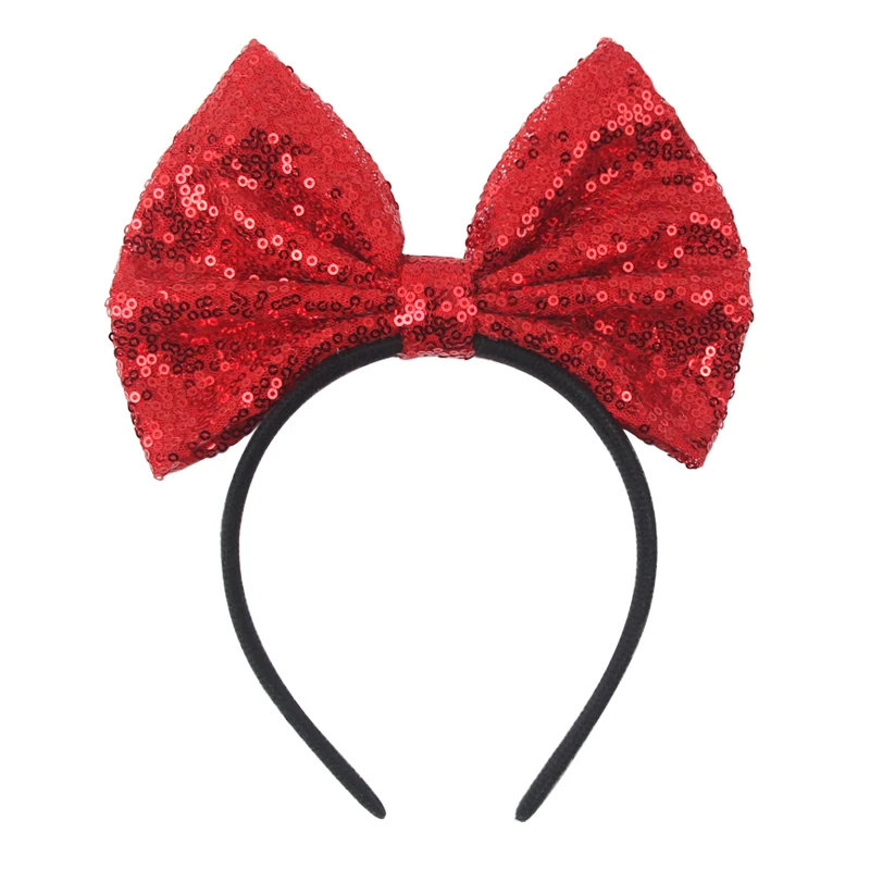 Große 7'' rote Schleife Stirnband Glitzer Pailletten Schleife Haarband für Mädchen Frauen Prinzessin Kopfbedeckung Frauen Party Kopf Hoop Kinder Geschenk – Detail 8