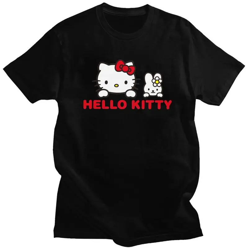 Custom Hello Kitty Cat Tshirts for Men Short Sleeves T Shirt Fashion T-shirt Slim Fit Pure Cotton Tee Gift