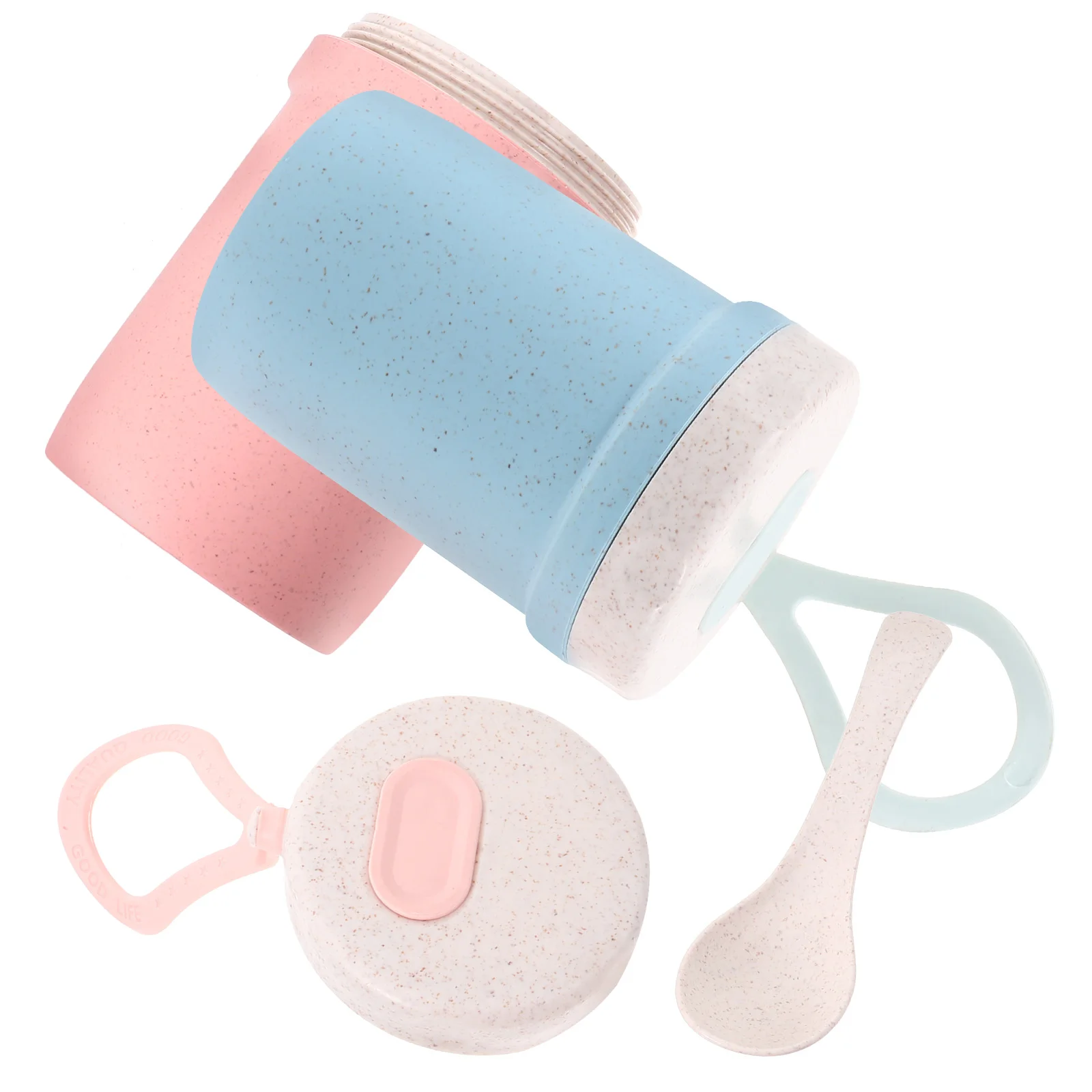 

2Pcs Portable Breakfast Cups 450ml Blue Pink Reusable PP Material AntiLeak Household Wheat Straw Yogurt Holders