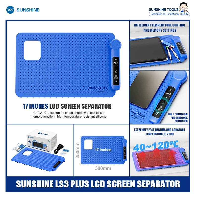 SUNSHINE LS3 Plus Großes LCD-Bildschirm-Trenngerät 40~120 ℃   Einstellbar, geeignet für Mobiltelefon- und Tablet-Bildschirme bis 17 Zoll