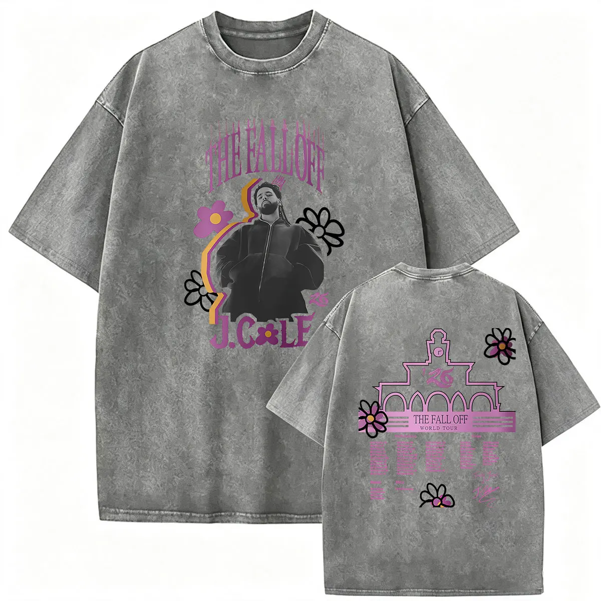 Vintage Washed J.Cole The Fall Off World Tour 2026 Grafik-T-Shirts Herrenbekleidung Mode Gothic Hip Hop Kurzarm-T-Shirts – Detail 4
