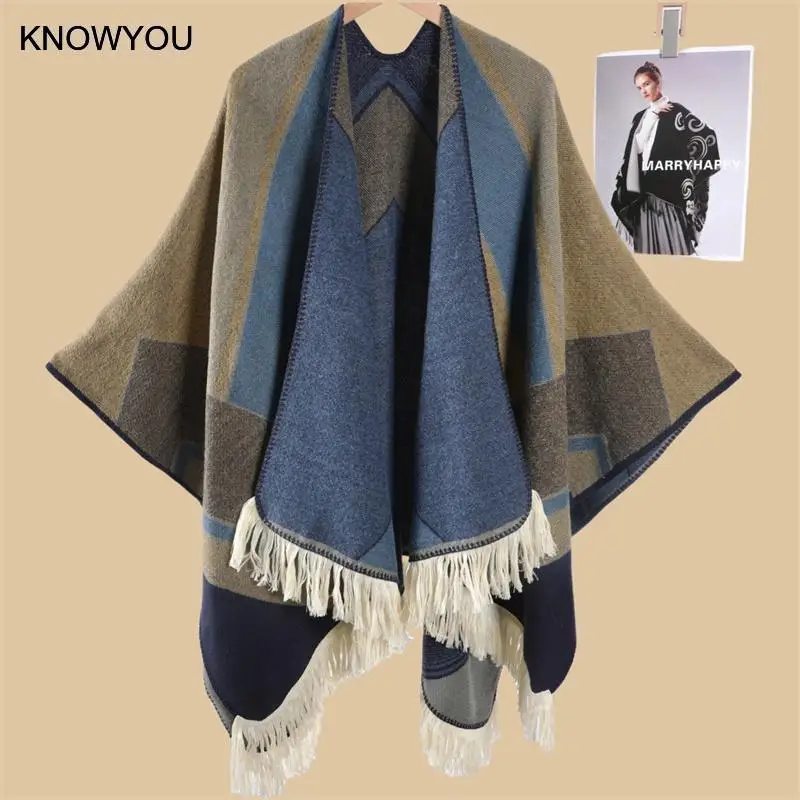 Thicken Split Cloak Men Women Pullover Coat Warm Echarpes Autumn Winter New Shawl Wraps Artificial Cashmere Ponchos Jacket