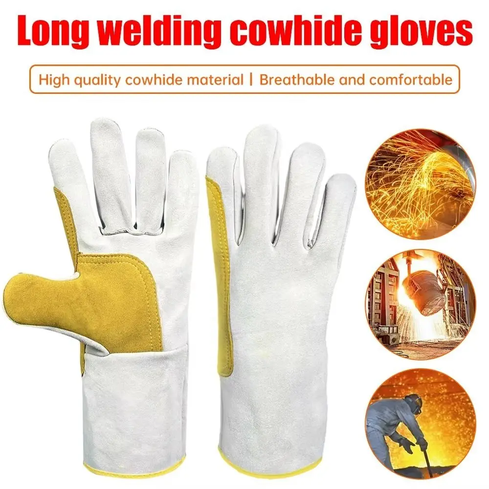 New Cowhide Welding Gloves Long Thick Labor Gloves Wear Resistant Safety Gloves